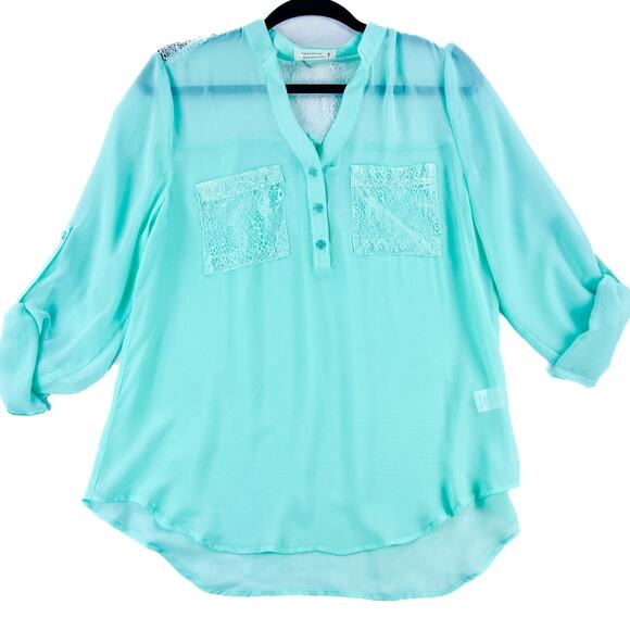 Love Tree- Aqua- Lace Accent Blouse - Women's- Size Large- Spring Blouse - Picture 1 of 7